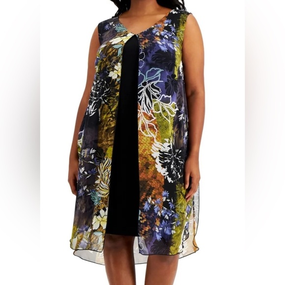 Women Formal Dress Plus Size 24W CONNECTED APPAREL Black Chiffon Overlay Sheath - Picture 5 of 6